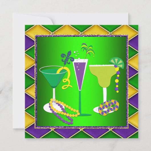 Mardi Gras Fleur De Lis Mardi Gras Party Kaart (Voorkant)