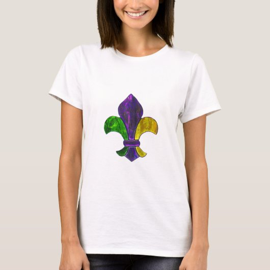 Mardi Gras Fleur De Lis Paars Groen Geel T-shirt (Voorkant)