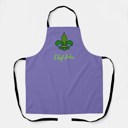 Mardi Gras Fleur de Lis Paarse en Groene Schort (Voorkant)