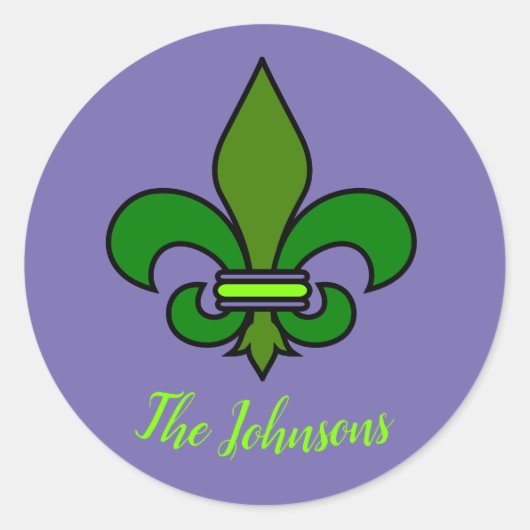 Mardi Gras Fleur de Lis Paarse en groene Stickers (Voorkant)