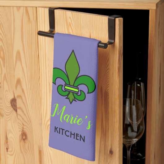 Mardi Gras Fleur de Lis Paarse Keukenhanddoek (Derde Gevouwen)