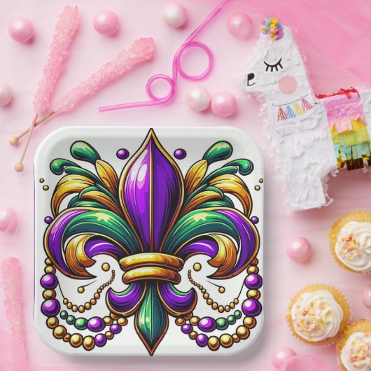 Mardi Gras Fleur de lis Papieren Bordje (Feest)