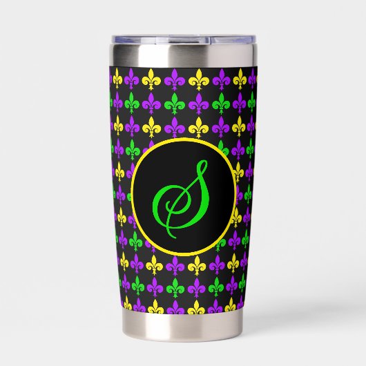 Mardi Gras Fleur de Lis Patroon Aangepast Monogram Geïsoleerde Drinkbeker (Voorkant)