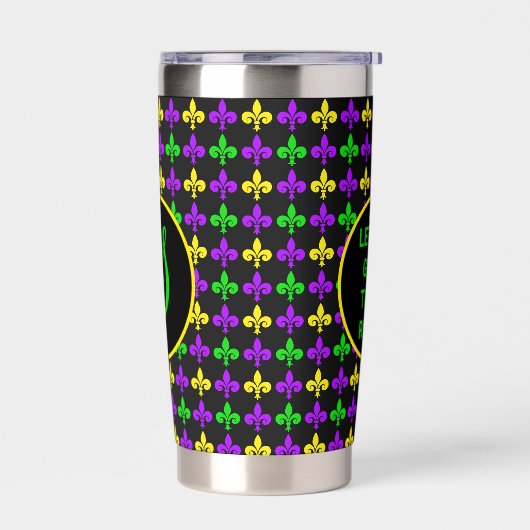 Mardi Gras Fleur de Lis Patroon Aangepast Monogram Geïsoleerde Drinkbeker (Links)