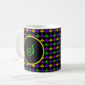 Mardi Gras Fleur de Lis Patroon Aangepast Monogram Koffiemok (Voorkant links)