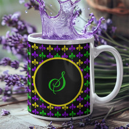 Mardi Gras Fleur de Lis Patroon Aangepast Monogram Koffiemok