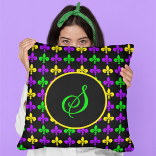 Mardi Gras Fleur de Lis Patroon Aangepast Monogram Kussen