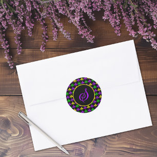 Mardi Gras Fleur de Lis Patroon Aangepast Monogram Ronde Sticker