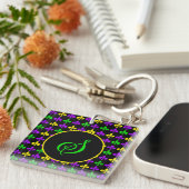 Mardi Gras Fleur de Lis Patroon Aangepast Monogram Sleutelhanger (Voorkant Rechts)