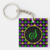 Mardi Gras Fleur de Lis Patroon Aangepast Monogram Sleutelhanger (voorkant)