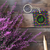 Mardi Gras Fleur de Lis Patroon Aangepast Monogram Sleutelhanger