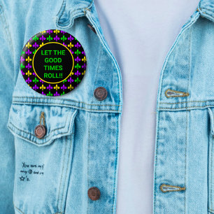 Mardi Gras Fleur de Lis Patroon Aangepaste Tekst Ronde Button 7,6 Cm