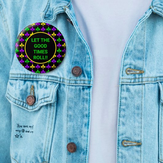 Mardi Gras Fleur de Lis Patroon Aangepaste Tekst Ronde Button 7,6 Cm