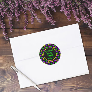 Mardi Gras Fleur de Lis Patroon Aangepaste Tekst Ronde Sticker