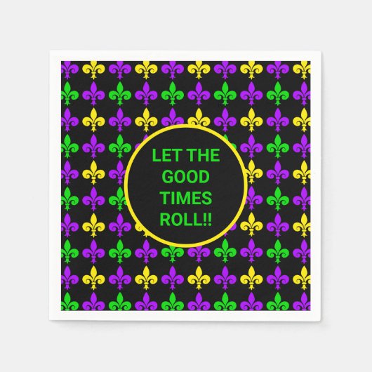 Mardi Gras Fleur de Lis Patroon Aangepaste Tekst Servet (Voorkant)