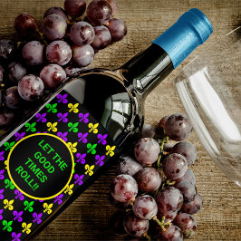 Mardi Gras Fleur de Lis Patroon Aangepaste Tekst Wijn Etiket