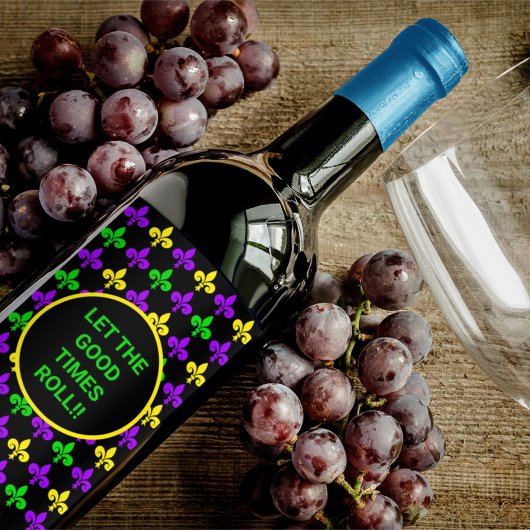 Mardi Gras Fleur de Lis Patroon Aangepaste Tekst Wijn Etiket