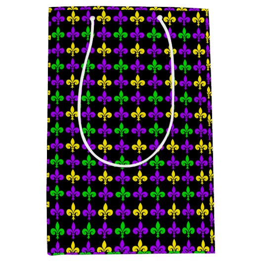 Mardi Gras Fleur de Lis Patroonpapier Medium Cadeauzakje (Voorkant)