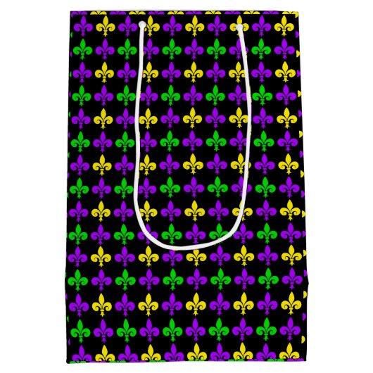Mardi Gras Fleur de Lis Patroonpapier Medium Cadeauzakje (Achterkant)