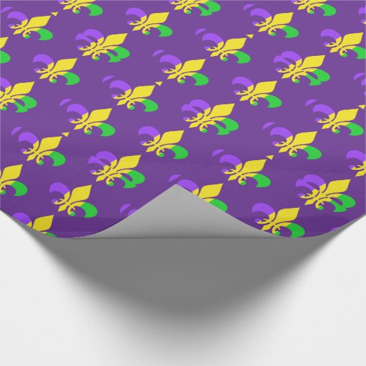 Mardi Gras Fleur-de-Lis Pattern Paarse Cadeaupapier (Hoek)