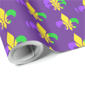 Mardi Gras Fleur-de-Lis Pattern Paarse Cadeaupapier (Rol Hoek)