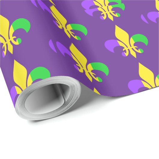 Mardi Gras Fleur-de-Lis Pattern Paarse Cadeaupapier (Rol Hoek)