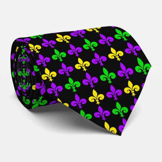 Mardi Gras Fleur de Lis Pattern Stropdas (Opgerold)