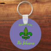 Mardi Gras Fleur de Lis Personalized Sleutelhanger (Voorkant)