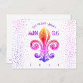 Mardi Gras Fleur De Lis Rainbow Confetti Uitnodiging Briefkaart (Voorkant / Achterkant)