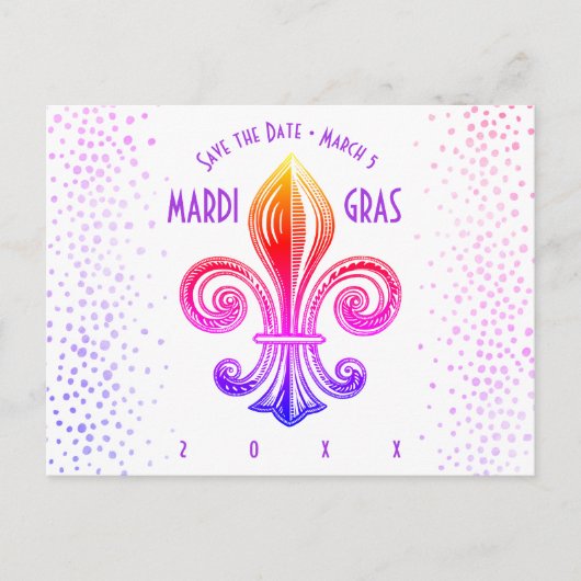 Mardi Gras Fleur De Lis Rainbow Confetti Uitnodiging Briefkaart (Voorkant)