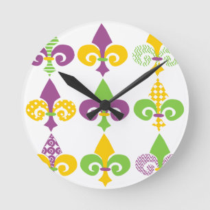 Mardi Gras Fleur de Lis Ronde Klok