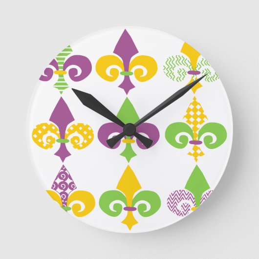Mardi Gras Fleur de Lis Ronde Klok (Voorkant)