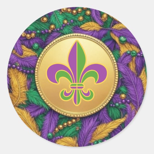 Mardi Gras Fleur de lis Ronde Sticker (Voorkant)