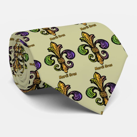 Mardi Gras Fleur de lis Stropdas (Opgerold)