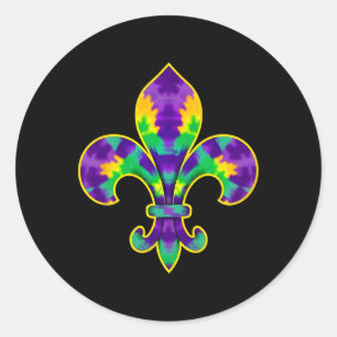 Mardi Gras Fleur de Lis Tie Dye New Orleans beroem Ronde Sticker