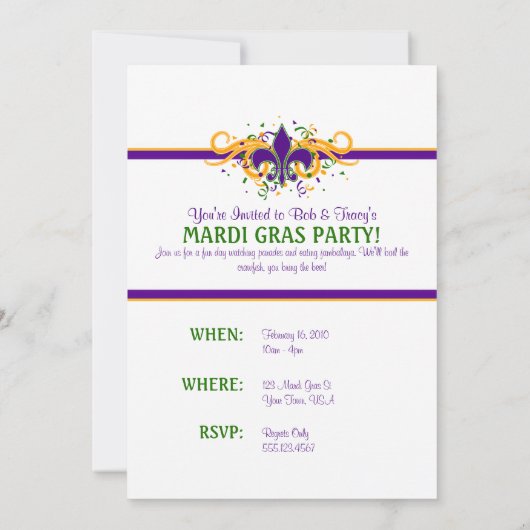 Mardi Gras Fleur-de-Lis-uitnodiging Kaart (Achterkant)