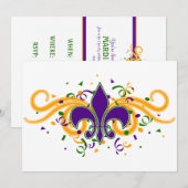 Mardi Gras Fleur-de-Lis-uitnodiging Kaart (Voorkant / Achterkant)