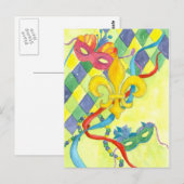 Mardi Gras Fleur De Lis Waterverf Art Yellow Briefkaart (Voorkant / Achterkant)
