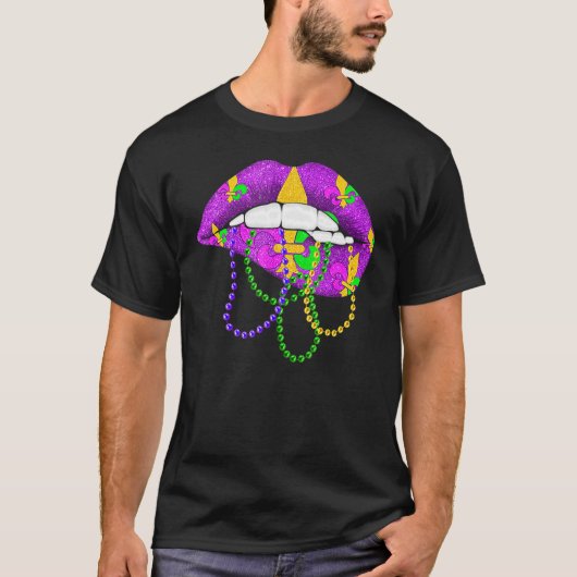 Mardi Gras Fleur De Lys Lips Costume Mardi Gras Ca T-shirt (Voorkant)