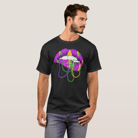 Mardi Gras Fleur De Lys Lips Costume Mardi Gras Ca T-shirt (Voorkant volledig)