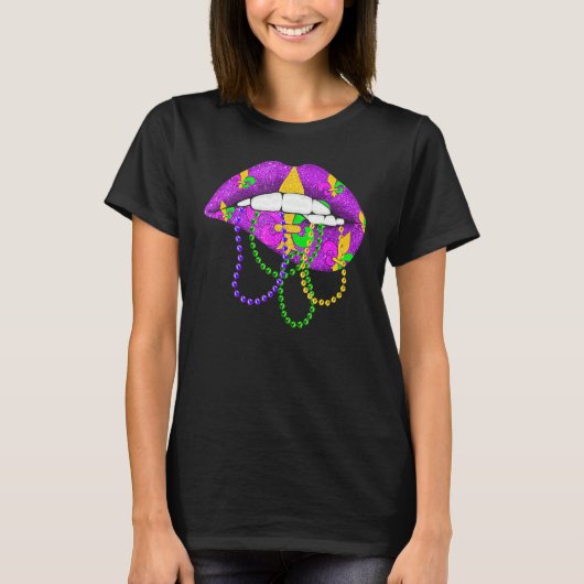 Mardi Gras Fleur De Lys Lips Costume Mardi Gras Ca T-shirt (Voorkant)