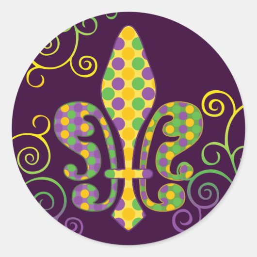 Mardi Gras Fleur de Stippen Ronde Sticker (Voorkant)