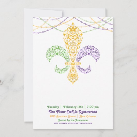 Mardi Gras Fleur DeLis Feest 2 Kaart (Voorkant)