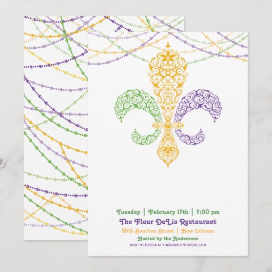 Mardi Gras Fleur DeLis Partij 2 Kaart (Voorkant / Achterkant)