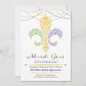 Mardi Gras Fleur DeLis Party Invitation Kaart (Voorkant)