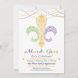 Mardi Gras Fleur DeLis Party Invitation Kaart