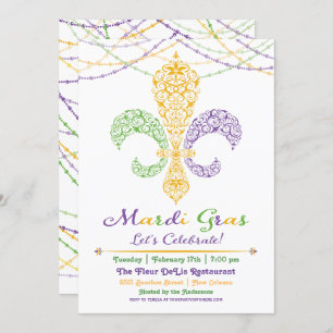Mardi Gras Fleur DeLis Party Invitation Kaart