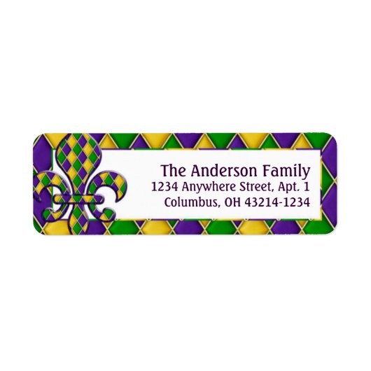 Mardi Gras Fleur Harlequin Pattern Etiket (Voorkant)
