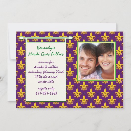 Mardi Gras Follies Foto Uitnodiging (Voorkant)