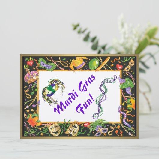Mardi Gras Fun Uitnodiging (Staand voorkant)